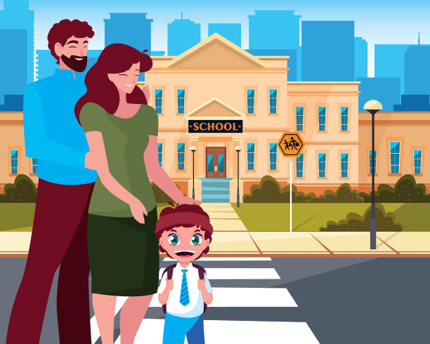 父母带着她的学生儿子回学校图片下载