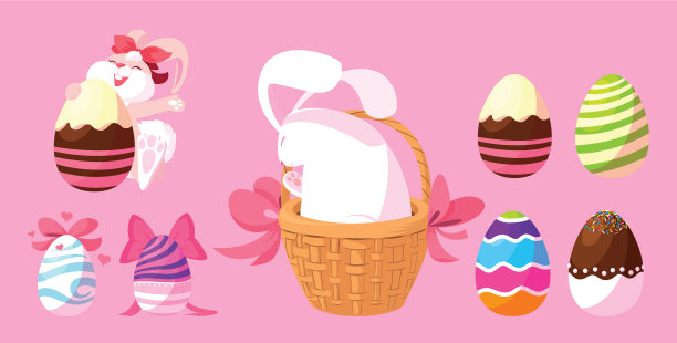 用复活节彩蛋给小兔子们设置复活节快乐图片下载