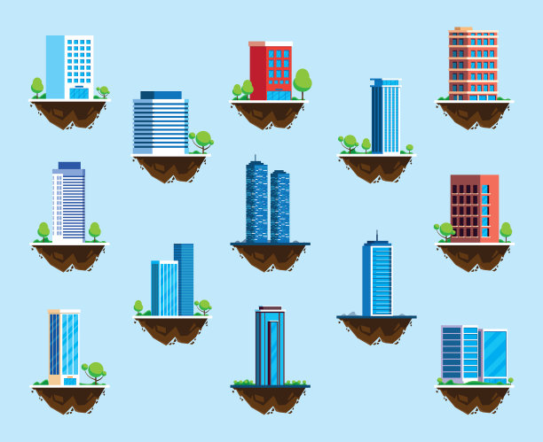 在城市地形上设置建筑物图标图片下载