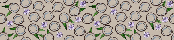 水彩画在棕色的背景上画出椰子和花朵。图片下载