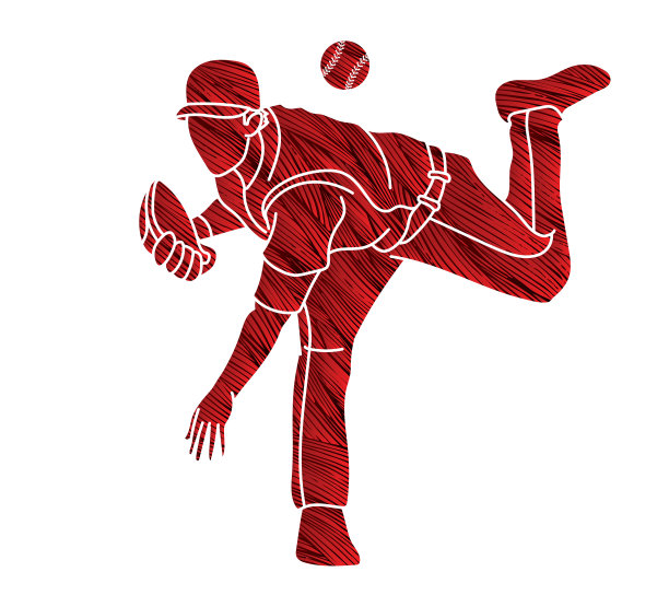 棒球运动员动作卡通图形图片下载