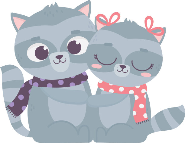 情人节快乐，可爱的一对浣熊图片下载