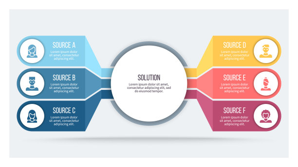 业务信息。有6个选项的组织结构图。向量模板。素材图片
