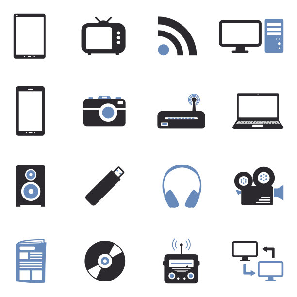 媒体图标。双色调平面设计。矢量插图。图片下载