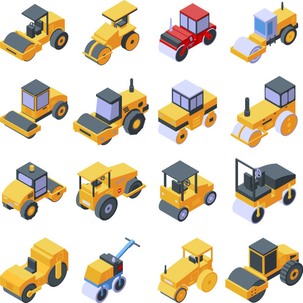 压路机图标设置等距风格图片下载