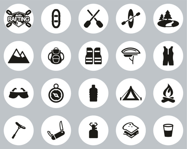 漂流或白水漂流图标黑白平面设计圈设置大图片下载