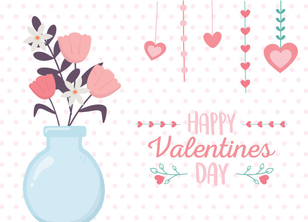 情人节快乐，花瓶玻璃上放着花图片下载