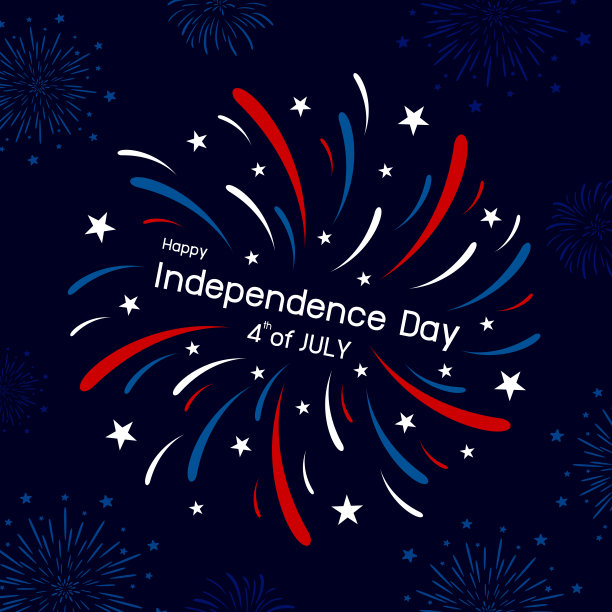 7月4日独立日快乐的烟花设计矢量插图图片下载