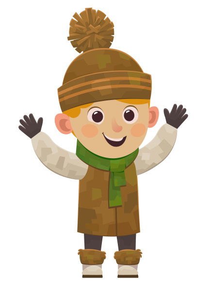 可爱的卡通男孩在冬天的衣服微笑图片下载