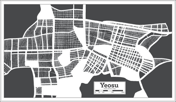 丽水韩国城市地图复古风格。略图。图片下载