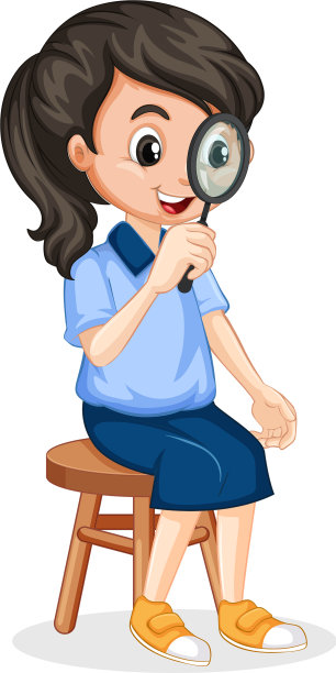 穿蓝色衬衫的女孩透过放大镜看图片下载