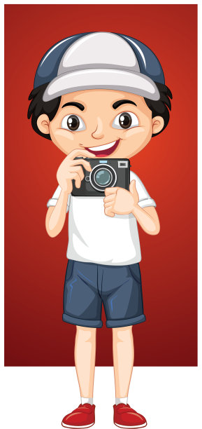 带着数码相机的快乐男孩图片下载
