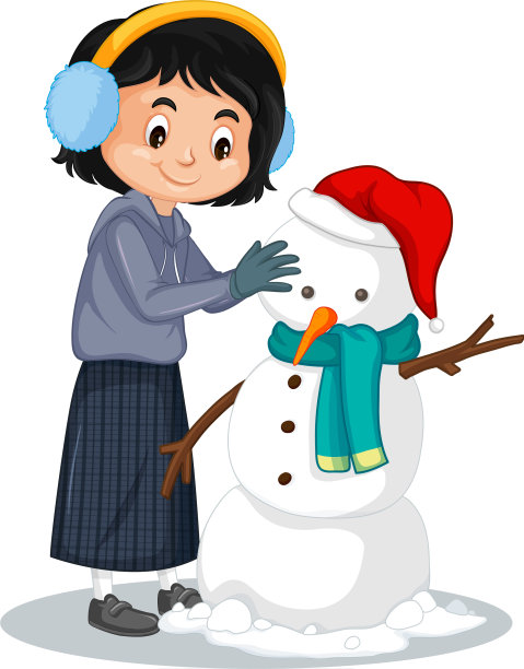 在白色的背景上快乐地堆雪人图片下载