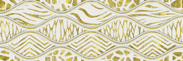 雕刻波浪图案在grunge背景无缝纹理，拼接图案，金色和白色，长纹理，3d插图图片下载