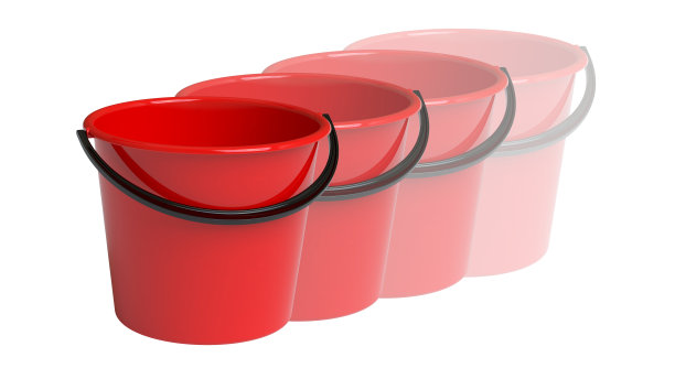 桶在白色的背景。3 d演示。图片下载