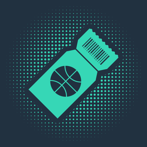 绿色篮球比赛门票图标孤立在蓝色图片下载