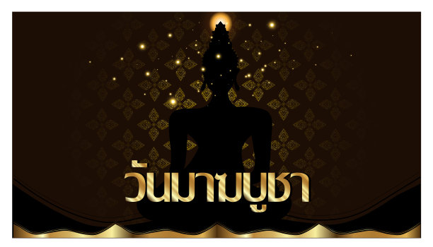 泰国字母文字- Makha Bucha日-背景优雅创意泰国图案现代。图片下载