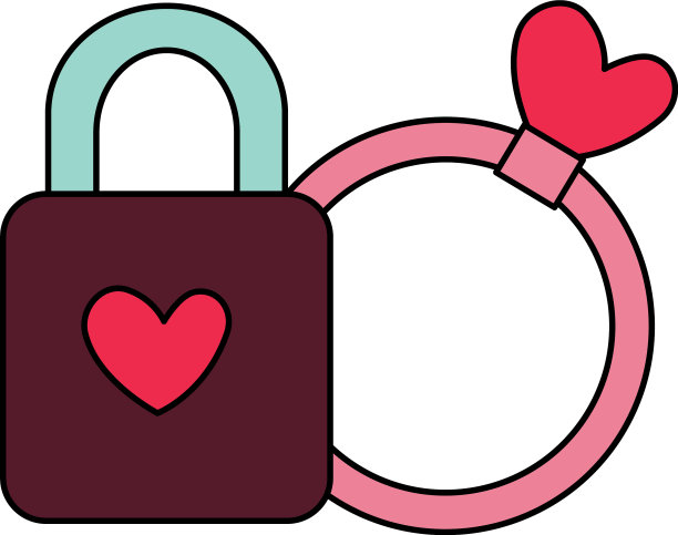 挂锁和戒指与心脏隔离的图标图片下载