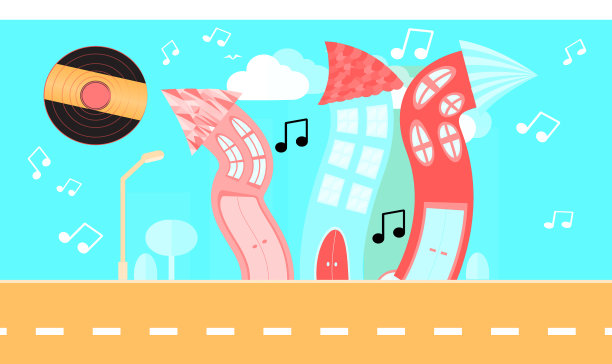 抽象舞蹈城市在一个扁平风格与乙烯基图片下载