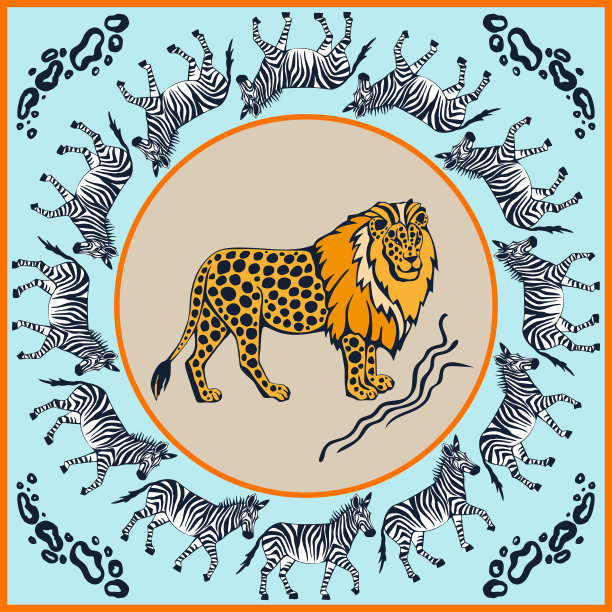 矢量背景手绘外来野猫。手绘墨水插图。现代装饰装饰背景。用于纺织、布料、剪贴簿的方形印刷图片下载