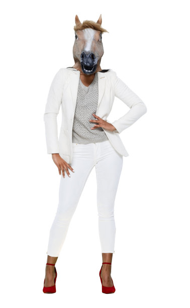拉丁美洲和西班牙裔女商人在白色背景下穿着马的服装图片下载