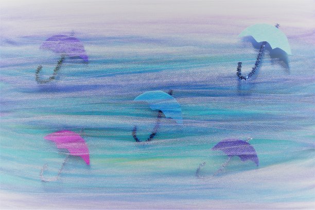 雨伞。男孩宝宝派对;毛毡艺术和工艺。复制空间，风蓝天背景图片下载