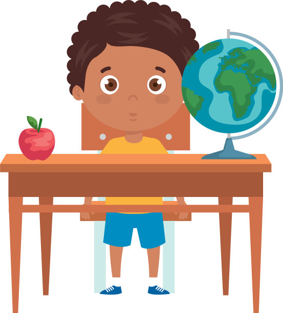 学生男孩坐在课桌上的白色图片下载