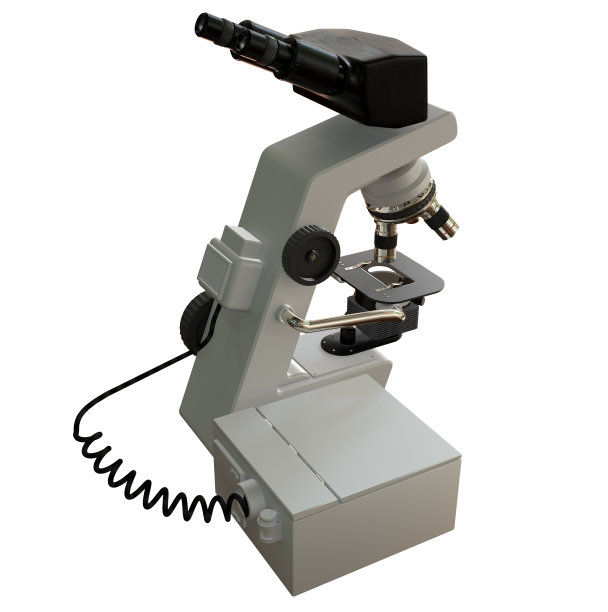 科学显微镜和控制块与虚构的设计隔离在白光逼真的医学3d插图，医学研究的概念图片下载