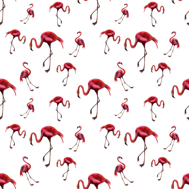 水彩无缝图案与火烈鸟。手绘装饰背景。手绘水彩插图。印刷纺织品，布料，墙纸，剪贴簿图片下载