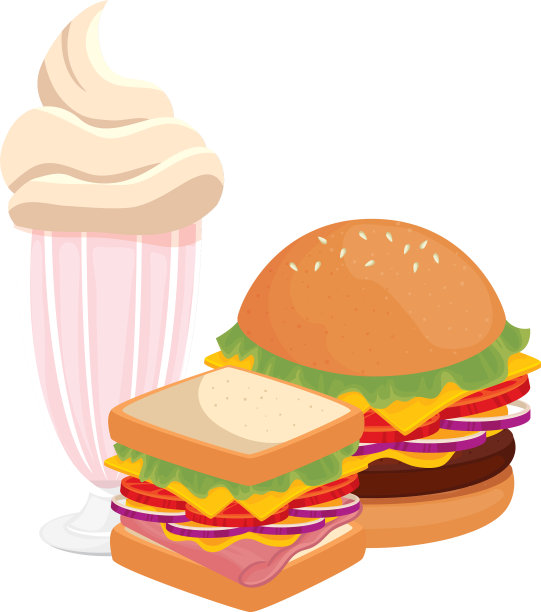 美味的汉堡，三明治和奶昔快图片下载