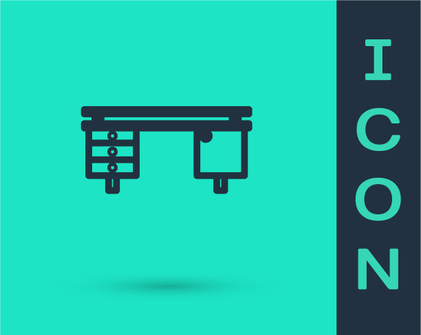 黑色线办公室办公桌图标隔离在绿色图片下载