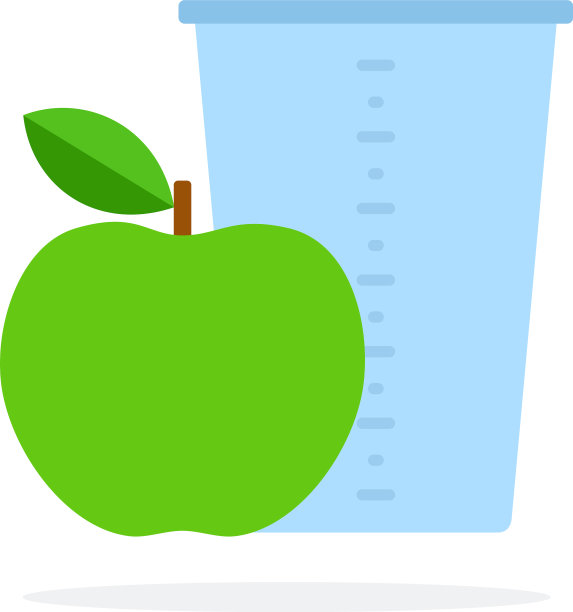 测量玻璃与青苹果扁平隔离图片下载