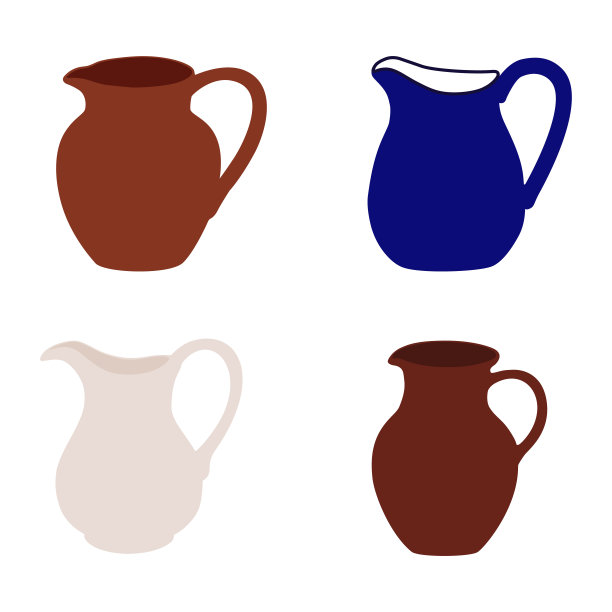 Jug，一个白色背景上的图标集合。向量。图片下载