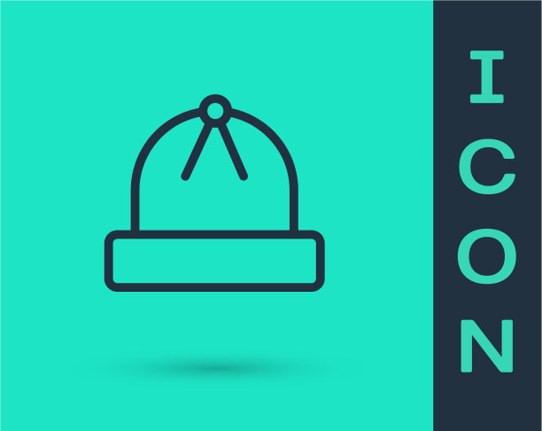 黑色线冬季帽子图标孤立在绿色图片下载