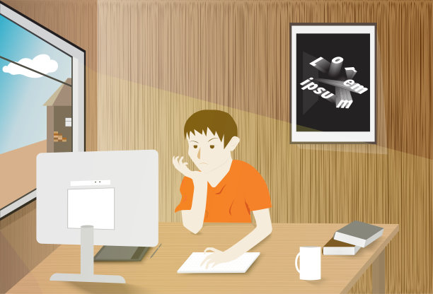 男人厌倦了他的工作，在家工作的概念向量图片下载