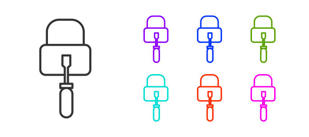 黑线开锁器或开锁器图标隔离在白色背景上。设置图标丰富多彩。矢量图图片下载