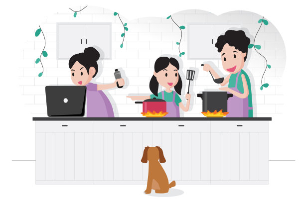 家人带着妈妈和女儿下班后在家做饭，以支持心理健康图片下载