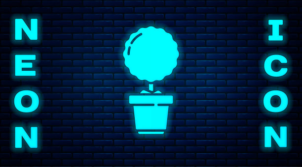 在砖墙背景上孤立的花盆图标植物。盆栽植物。盆栽植物标志。矢量图图片下载