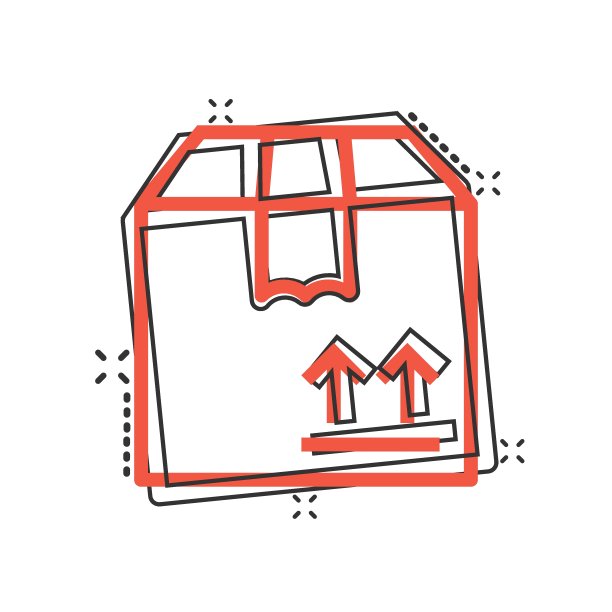 漫画风格的运输盒图标。容器卡通矢量插图在白色孤立的背景。纸板包装飞溅效果的经营理念。图片下载