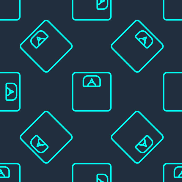 绿色线浴室秤图标孤立无缝模式上的蓝色背景。体重测量设备。体重秤健身运动概念。矢量图图片下载