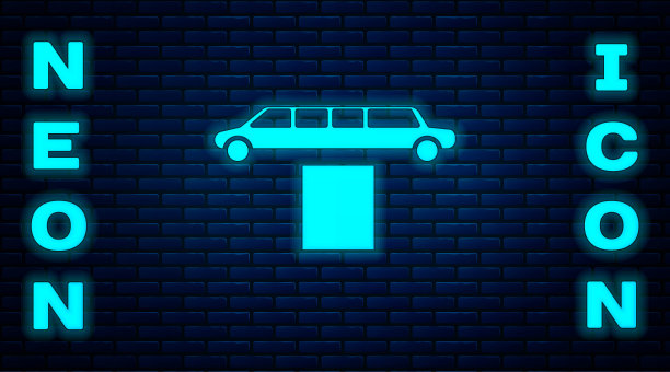 发光的霓虹灯豪华轿车和地毯图标孤立在砖墙的背景上。为世界首演名人和嘉宾海报。矢量图图片下载