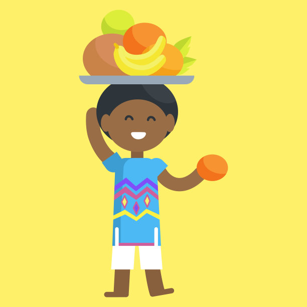 非洲男孩头上拿着水果图片下载