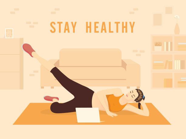 在起居室的笔记本电脑上播放的视频中，女运动员们在做抬腿运动。新常态，居家健身，健康安全。图片下载