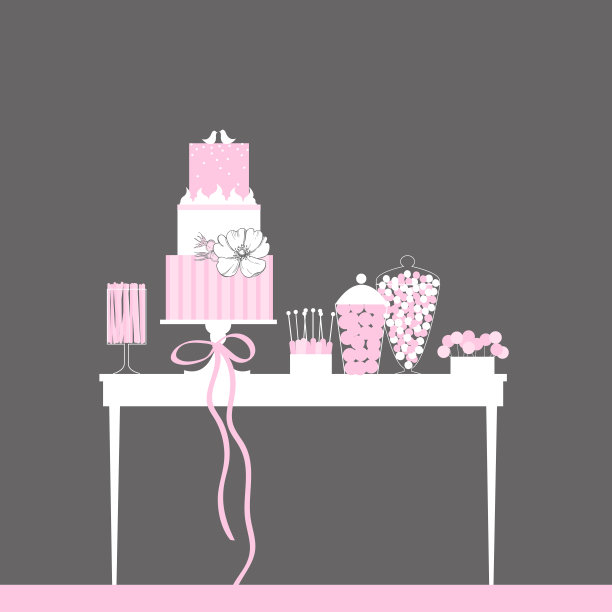 糖果和结婚蛋糕。矢量插图。图片下载