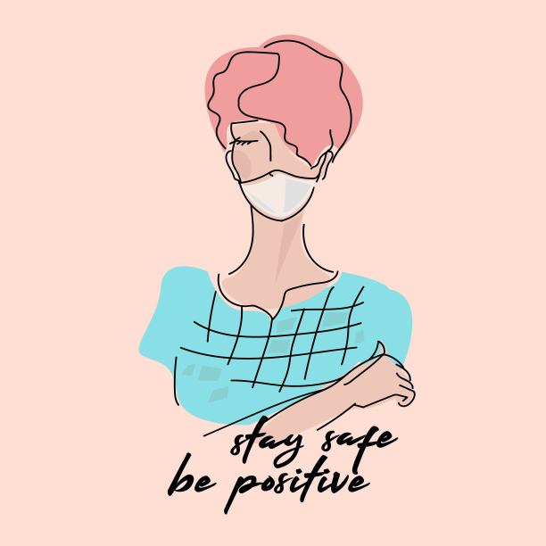 年轻女子，短发，戴医用防护口罩。Covid-19,冠状病毒意识。预防病毒、流感、污染。图片下载