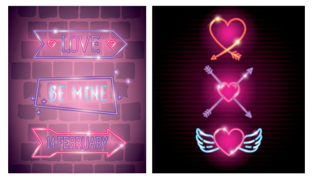 情人节的霓虹灯卡片图片下载