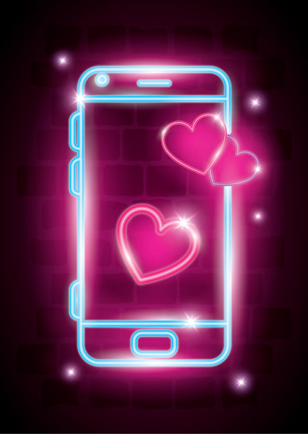 霓虹灯下的心形智能手机图片下载