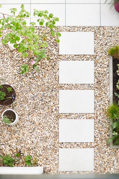 现代城市花园的各种照片，详细的花和花园家具的图片图片下载