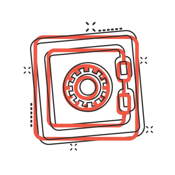 安全的钱在漫画风格的图标。在白色孤立的背景上的长方形卡通矢量插图。财务安全飞溅效应经营理念。图片下载