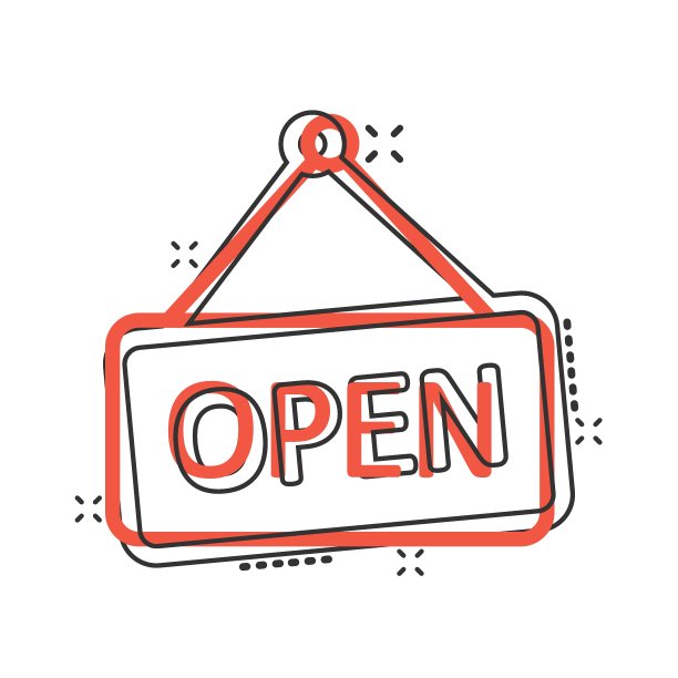 以漫画风格打开标志图标。无障碍的卡通矢量插图在白色孤立的背景。消息飞溅效应的经营理念。图片下载